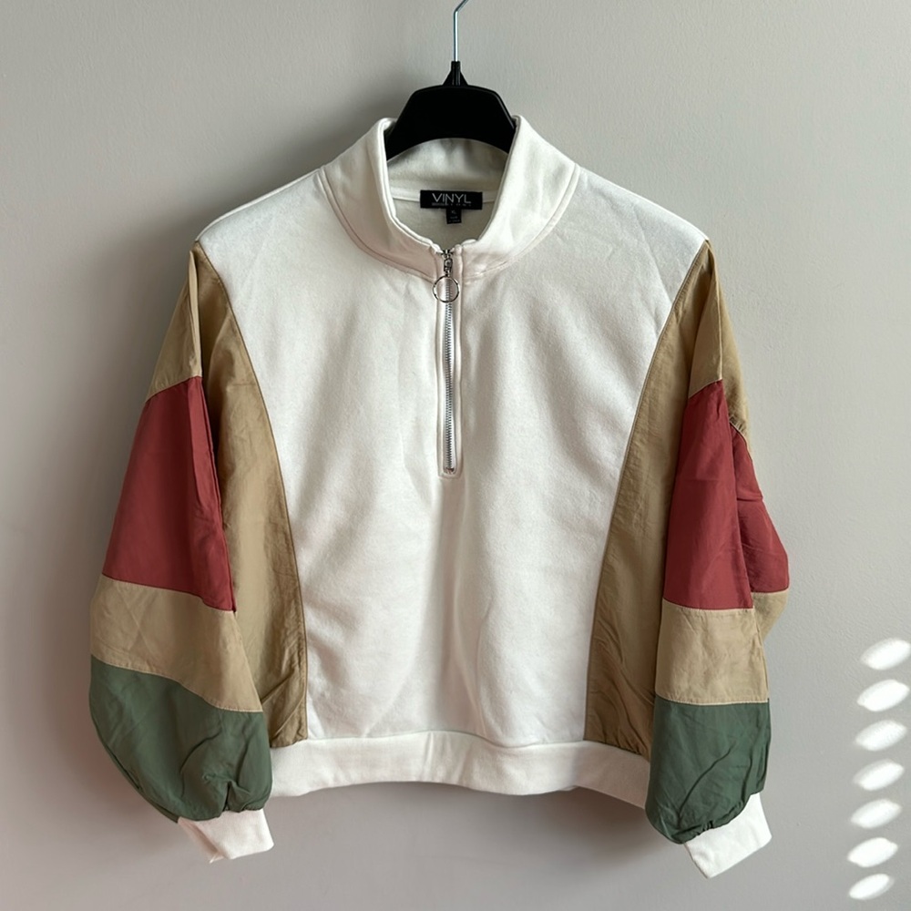 Vinyl Icons Retro Quarter Zip Colorblock Sleeves Nylon Blend Pullover